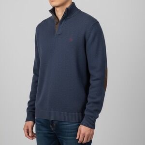 Chaps Men's Navy Blue Mock Neck Sweater with Elbow Patches - Size XL